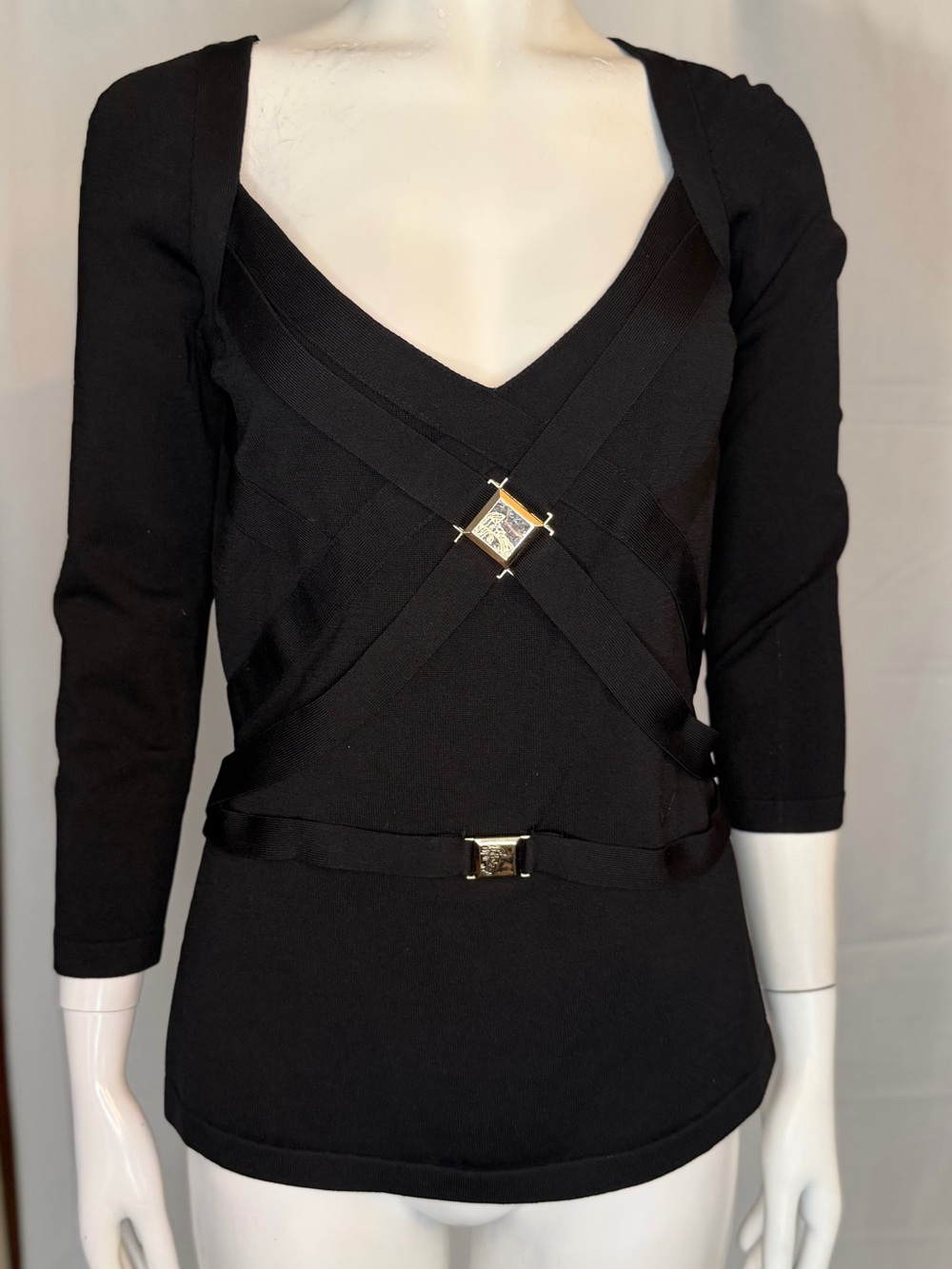 Versace Black Knit Dress with Gold Medusa Buckle